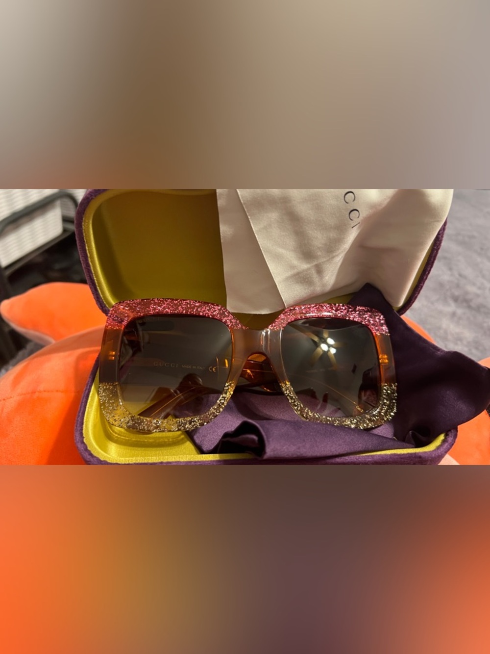 Authentic GUCCI GG0083S Oversized Glitter Sunglasses - Pristine - Picture 6 of 12
